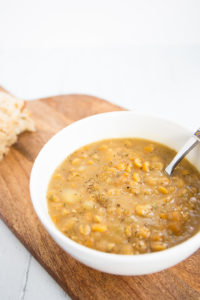 bowl of vegan split pea soup