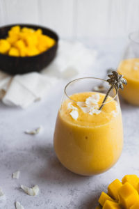 coconut mango smoothie in a glass