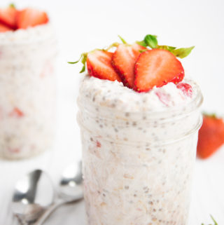 overnight oats topped with strawberries