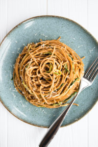 Vegan Spaghetti Carbonara with Zucchini